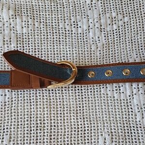 NWT Ann Taylor Blue Denim and Tan Leather Trim Belt Size S